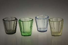 Schnapsgläser bunt facettiert geschliffen, Kristallglas GmbH Oberursel, Design: Franz Burkert