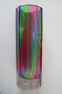 Vase Kristallglas innen mit Regenbogenglas überfangen der Hessenglas GmbH Oberursel-Stierstadt