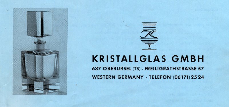 Produktkatalog April 1967 Kristallglas GmbH, Oberursel, Design Franz Burkert