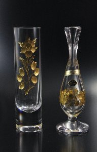 Vasen Stilkristall mit geschliffen und graviert mit 24 Karat Blattgoldauflage der Mitlehner GmbH