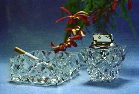 Tischgarnitur "Smoky" kristall der Kristallglas GmbH Oberursel Kristallglas handgeschliffen, Rohglas Hessenglas, Design Franz Burkert